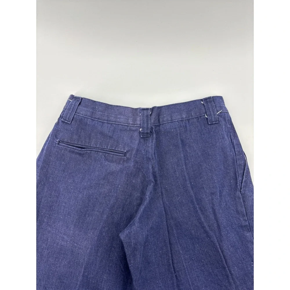 Vintage 1970s Blue Flared Bell Bottom Jeans Pleated Front Slash Pocket 26x31